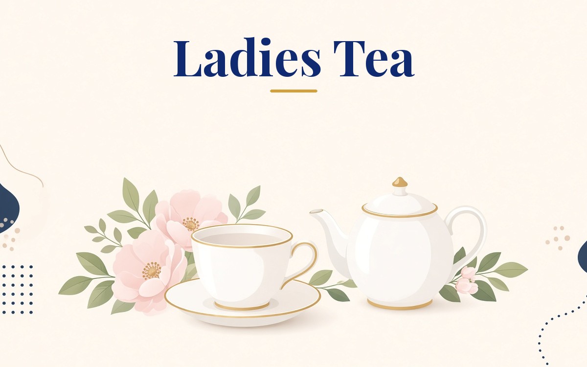 Ladies Tea: a teacup, teapot and pink flowers